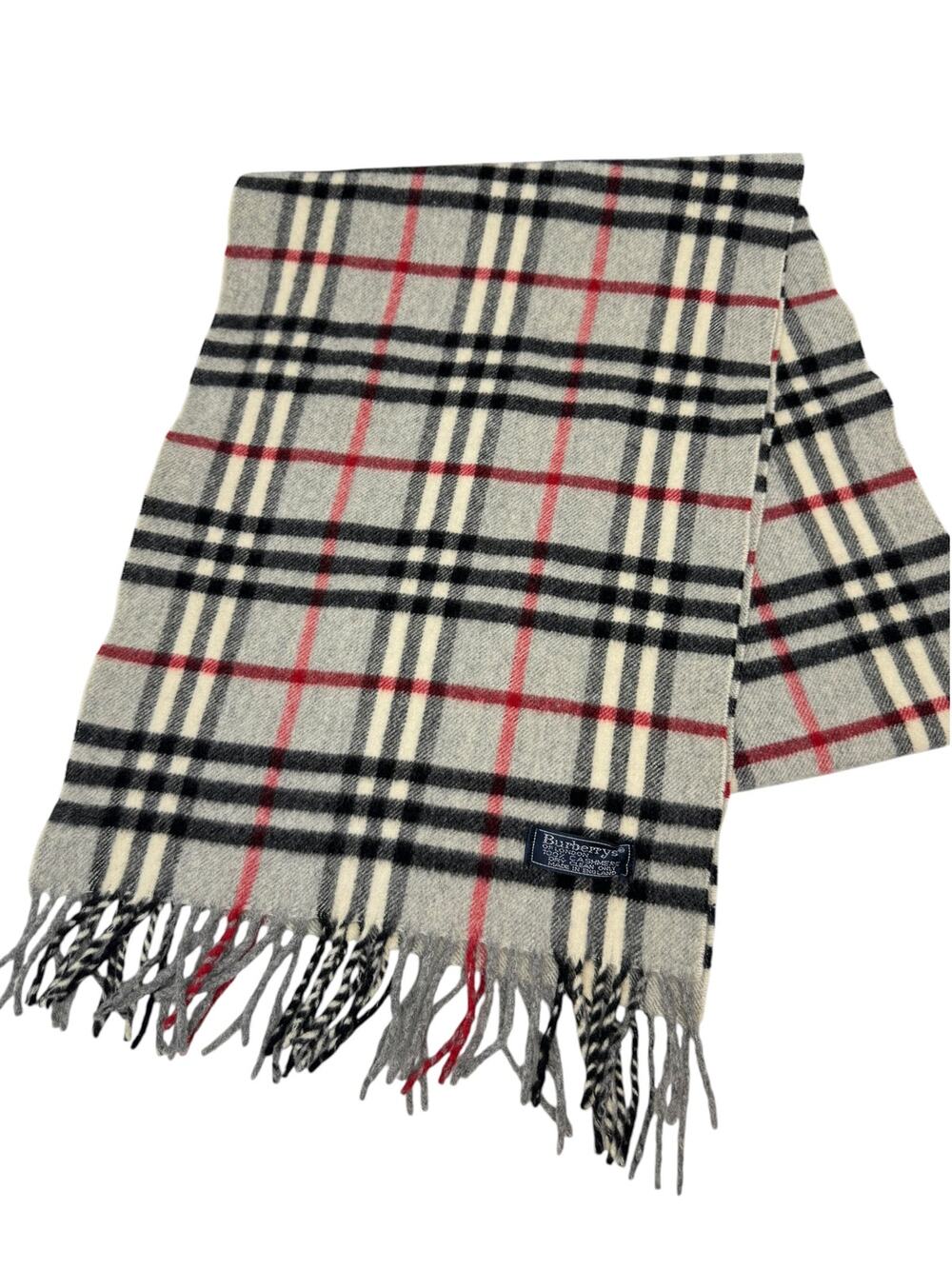 ✨🛍️ Burberry Cashmere Check Scarf - Grey, Black, White, & Red